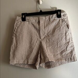a new day Tan & White Striped High-Waist Seersucker Women's Shorts